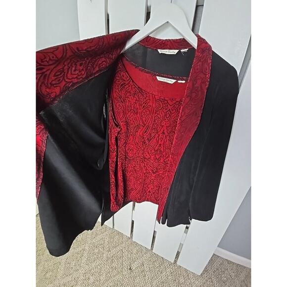 French Laundry Velvet Stretch Black Red Cami Cardigan Large Whimsigoth Vamp - Picture 3 of 8